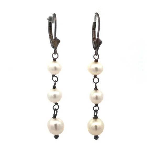 LUC 925 Sterling Silver White Pearl Beaded Earrings Necklace Bracelet 4 PC Set
